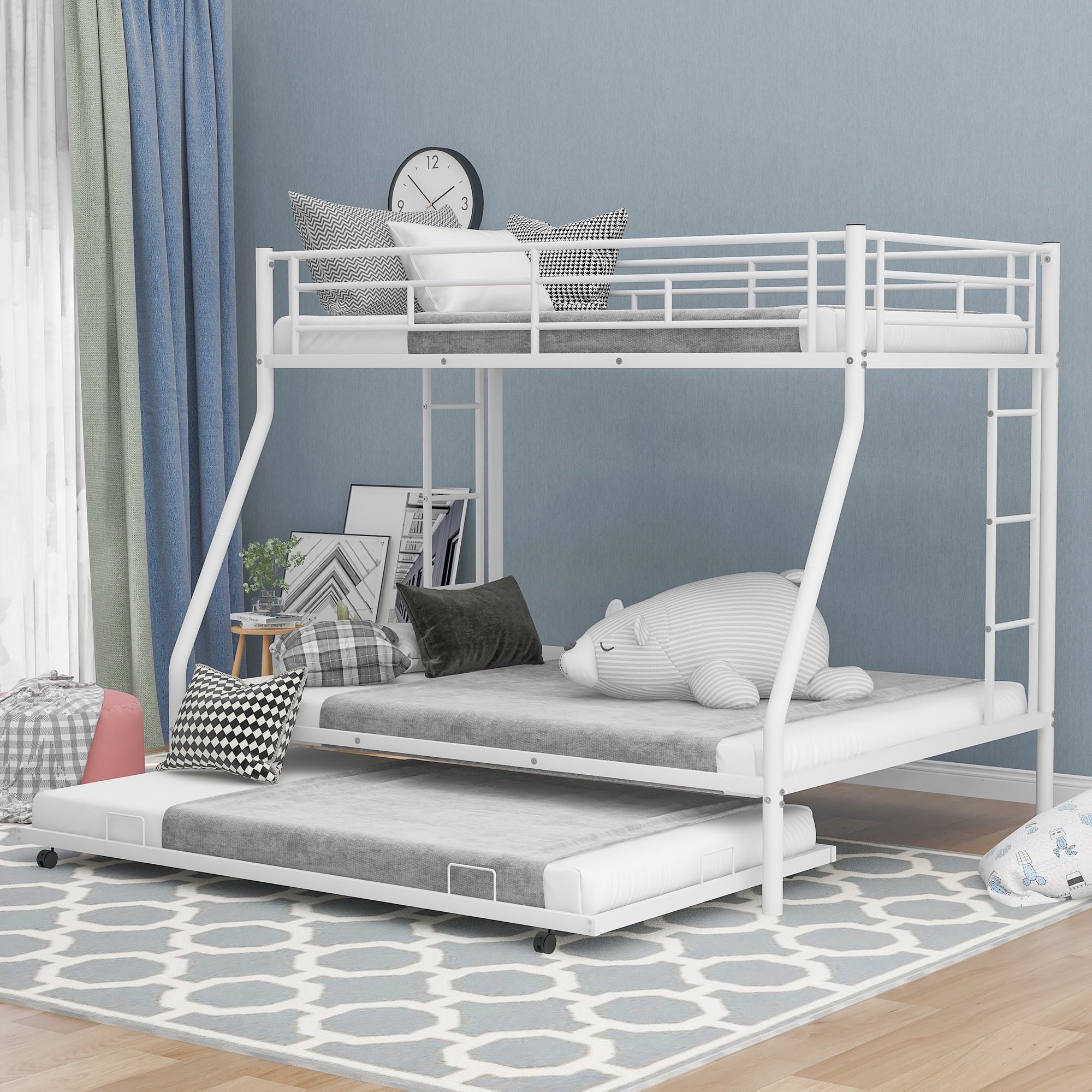 Metal Bunk Bed with Trundle, Sesslife Twin Over Full Bunk Bed and