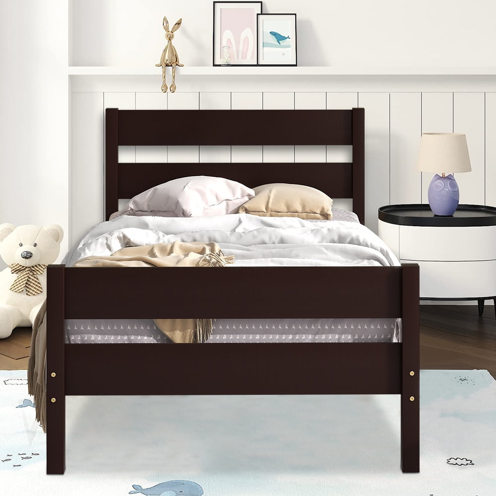 Sesslife Twin Size Bed Frame with Headboard, Twin Wood Platform Bed for