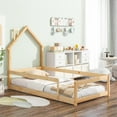 thumbnail image 1 of SESSLIFE Twin Size Floor Bed Frame with House-shaped Headboard, Wood Montessori Floor Beds with Fences, Floor Beds Frame for Boys and Girls, Box Spring Needed(Natural), 1 of 8