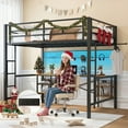 thumbnail image 1 of UHOMEPRO Loft Bed Twin Size with Desk, Metal Loft Bed Frame with LED Lights, 4 Storage Shelves, Charging Station, DIY Mesh, Clothes Rail, Safety Guardrail, No Box Spring Needed, Black LED Loft Bed, 1 of 11