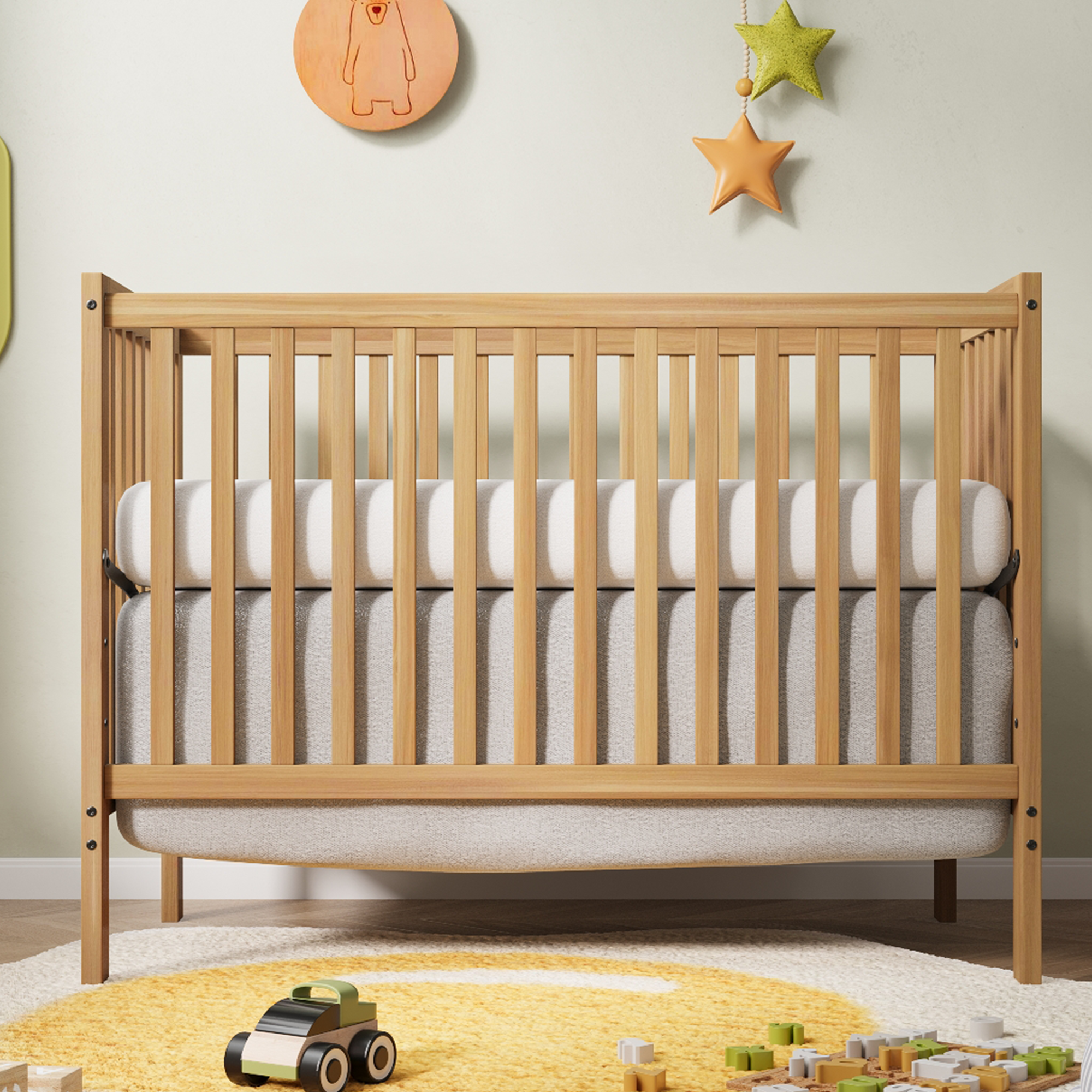 Sesslife 5-In-1 Convertible Crib, Baby Bed, Converts from Baby Crib to Toddler Bed, Fits Standard Full-Size Crib Mattress ,Easy to Assemble(Natural) - image 1 of 9