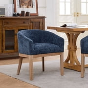 Sesslife Upholstered Dining Chair, Modern Linen Barrel Dining Room Chair with Arms, Wood Legs, Mid Century 19  W Accent Chair, Kitchen Chair for Dining Room, Living Room, Bedroom, Blue