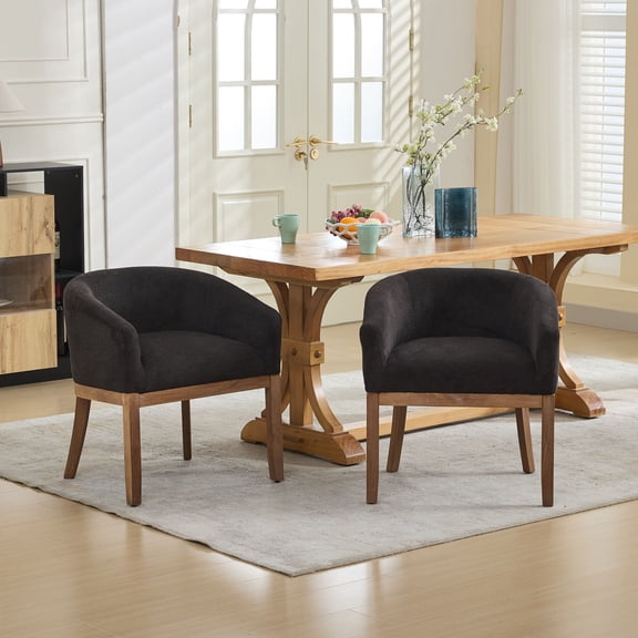 Sesslife Upholstered Dining Chairs Set of 2, Modern Linen Barrel Dining Room Chairs with Arms, Wood Legs, Mid Century 19” W Accent Chair, Kitchen Chairs for Dining Room, Living Room, Bedroom, Black