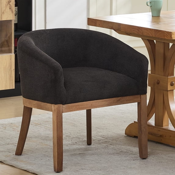 Sesslife Upholstered Dining Chair, Modern Linen Barrel Dining Room Chair with Arms, Wood Legs, Mid Century 19” W Accent Chair, Kitchen Chair for Dining Room, Living Room, Bedroom, Black
