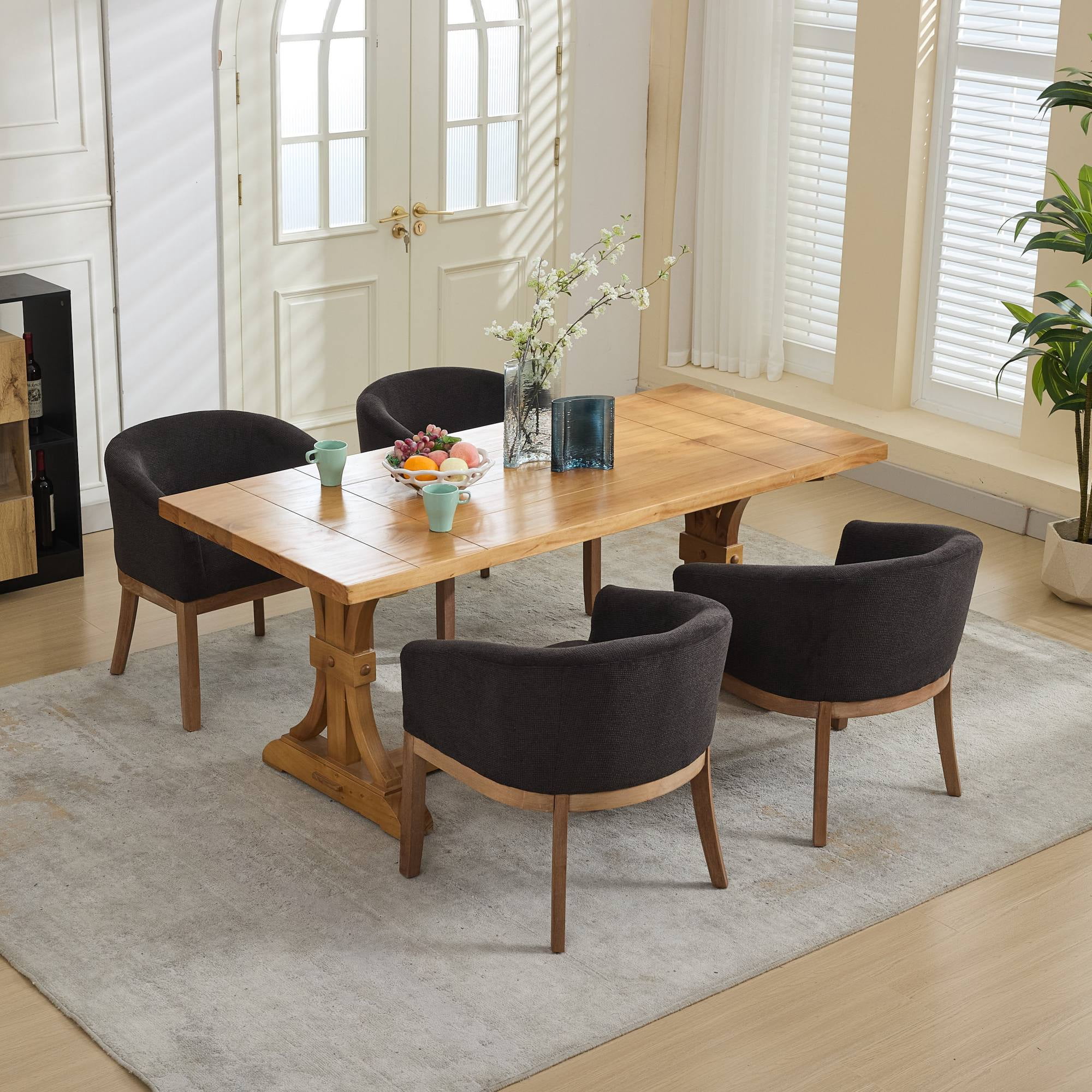 Sesslife Upholstered Dining Chairs Set of 4, Modern Linen Barrel Dining