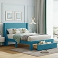 thumbnail image 1 of SESSLIFE Upholstered Platform Bed, Full Bed with a Storage Drawer, Blue Full Bed Frame, Storage Platform Bed Frames, Hold 600 LBS, No Box Spring Needed, Easy Assembly, 1 of 9