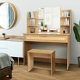 thumbnail image 1 of Sesslife Vanity Desk with Mirror and Lights, Makeup Vanity Table with Large Drawer and Open Shelves for Bedroom Dressing Room, Modern Wood Dressing Table Set with Stool for Girls Women, Natural, 1 of 9
