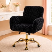 SESSLIFE Black Vanity Chair with Back, Velvet Desk Chair with Wheels, Height Adjustable 360  Swivel Office Chair with Gold Base, for Bedroom
