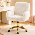 thumbnail image 1 of SESSLIFE White Office Chair, Height Adjustable Velvet Vanity Chair with Back & Wheels, 360°Swivel Desk Chair with Gold Legs, for Home Bedroom, 1 of 9