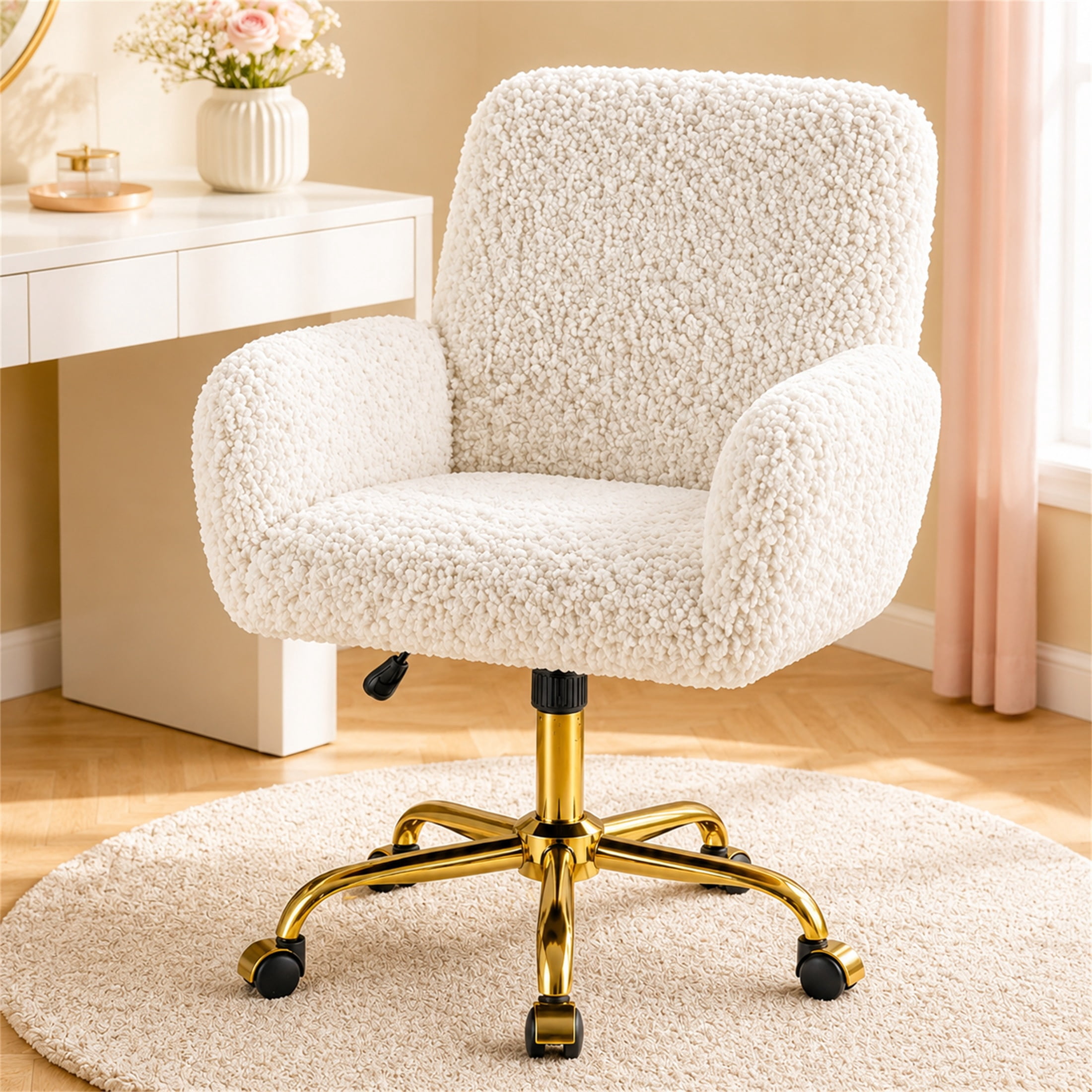 Sesslife Velvet Office Desk Chair Height Adjustable Task Chairs Modern Makeup Chair 360 Swivel Computer Chair Mid Back Chair Living Room Chairs White: What to Expect