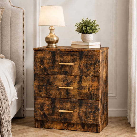 SESSLIFE Nightstand with 3 Drawers, Modern End Side Table, Nightstand Storage Cabinet for Bedroom, Living Room, Brown