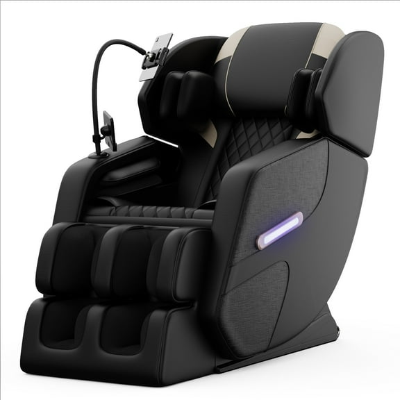 Sesslife Zero Gravity Full Body Massage Chair Recliner, Leather Recliner Electric Massage Chair with Air Pressure, Heating, Bluetooth Speaker, Built-in Roller, Black