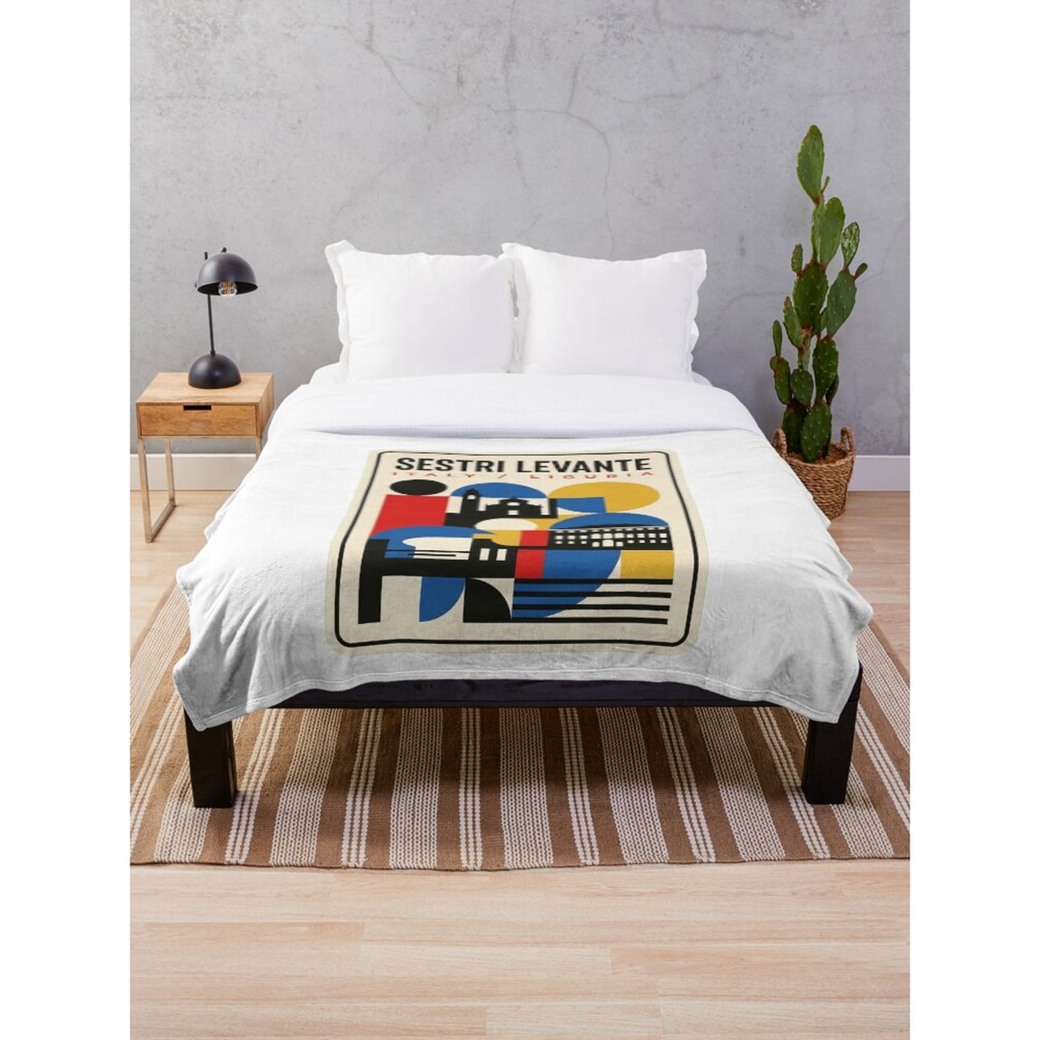 Sestri Levante Geometric Coastal Town Cream and Blue Polyester Fleece ...