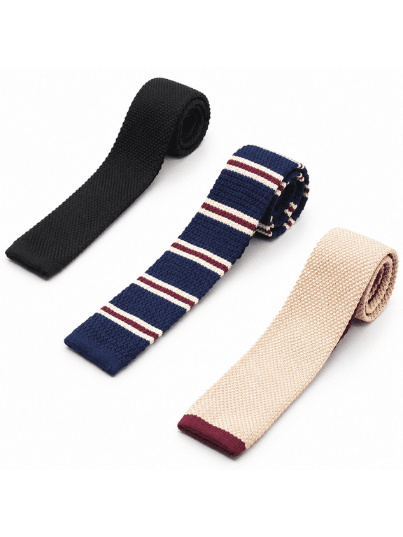 Set-01 3-Pack Knit Skinny Men's Ties, Standard Length Classic Patterns