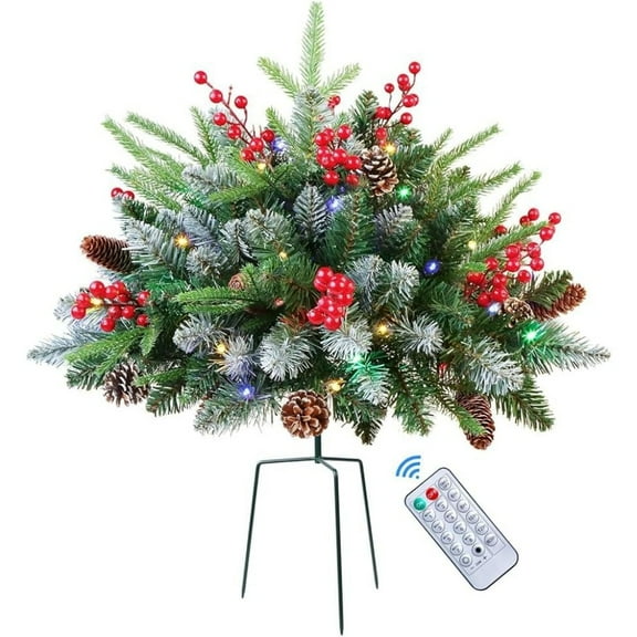 Set of 1/2 18 Inch Lighted Outdoor Christmas Tree with Remote, Timer, Multi-Color Lights, Battery Operated Pre-lit Pathway Urn Filler, Christmas Porch Decorations for Home, Porch & Yard