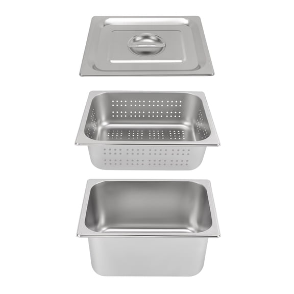 A Set of 1/2 Size 6 in Steam Table Pan and 4in Perforated Pan with Lid, Hotel Pan Food Warmer Pan Buffet Tray Servers Pans for Catering Kitchen Restaurant Supplies