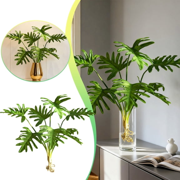 Set of 1 Artificial Monstera Deliciosa in Pots, Tropical Palm Tree with Greenery Leaves Stems, 19 Inch Artificial Cheese for Home Bathroom, Office, Windowsill Decor