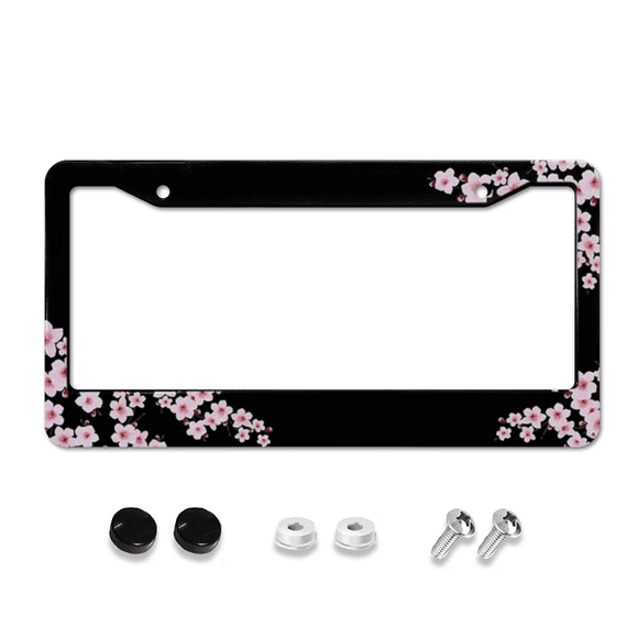 Set of 1, Black Car License Plate Frame with Plum Blossom Design, Featuring Red Apricot And Peach Blossom, Front License Plate Cover, Unique License Plate Holder, Fun Car License Plate Accessories