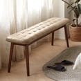thumbnail image 1 of Set of 1 Dining Bench Table Bench with Leather Cushion, Wood Bench Solid Wooden Bench Indoor Dining Room Table Home Bedroom Bed End Restaurant Modern Hallway Furniture (Walnut), 1 of 7