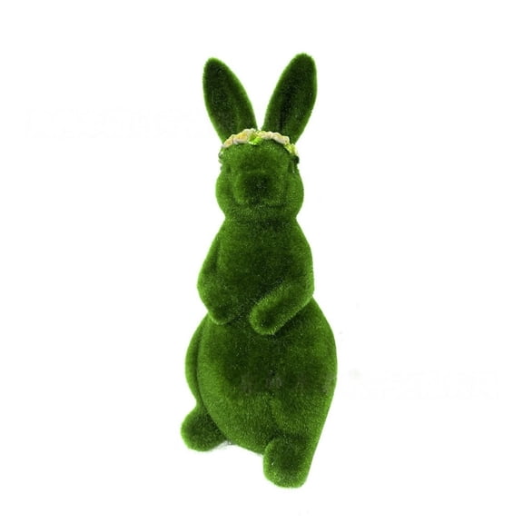 Set of 1 Easter Moss Bunny Figurines - Artificial Flocked Rabbit Statues with Green Moss Finish for Spring Home, Office, Garden Table Decor and Party Favors