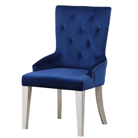 Set of 1 Fabric & Antique Platinum Finish Side Chair, Wood Dining Chairs, Wooden Arm Kitchen Chairs with Solid Rubber Wood Legs,Farmhouse Style High Back Dining Room Chairs (Blue)