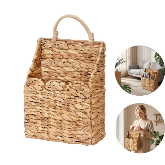 Set of 1 Hanging Baskets, Wicker Hanging Baskets Natural Water Hyacinth, Woven Baskets for Organization and Decoration, Hanging Storage Baskets for Farmhouse, Doors, Entrances, Flowers, Mail, Plants