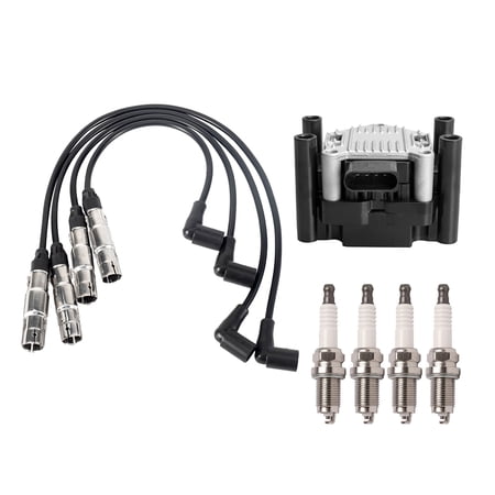Set of 1 Ignition Coil & 1 Wire Set & 4 Iridium Spark Plug for 2004-2005 Volkswagen Beetle 2002 Volkswagen Beetle 2011-2015 Volkswagen Jetta l4 2.0L Replacement For UF277,Standard 29537,XP-5224