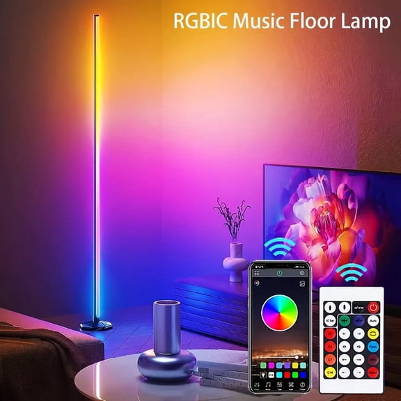 Set of 1 LED Floor Lights, 16 Million Colors RGB Floor Lamp, Remote & App Control, USB Powered, Music Sync, for Gaming Room Living Room Christmas Halloween Decor