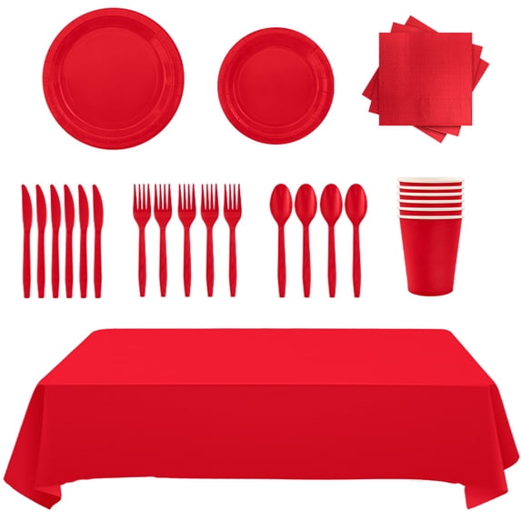 Set of 1 Red Disposable Tablecloth, Heavy Duty Plastic Table Cover for Birthday & Holiday Parties, Festive Valentines Day Decorations & Christmas Table Decor I