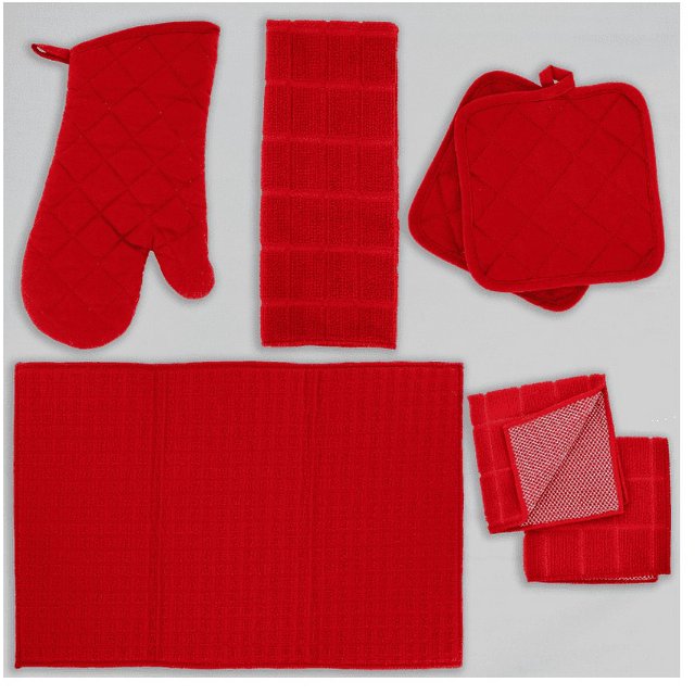 Set of 1 Red Kitchen Table Textile Collection, 5 pieces, Red Kitchen
