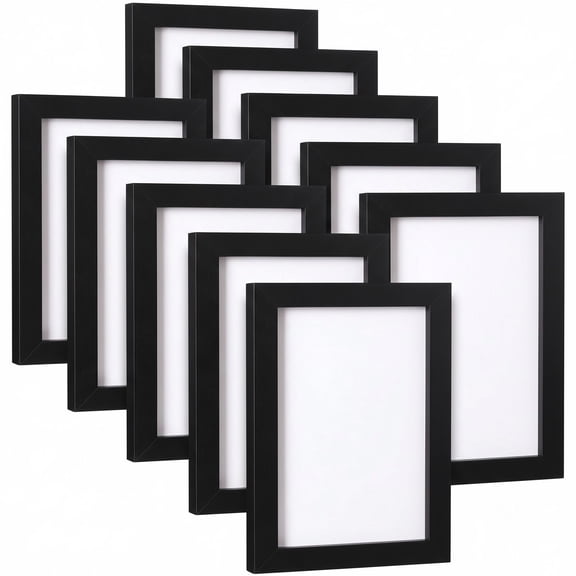 Set of 10 Black 4x6 Picture Frames, Desktop or Wall Display Frames with Stand and Hook, Create a Photo Wall Collage for 4x6 or 3.5x5 with Mat, Ideal for Living Room Bedroom and Office, Black