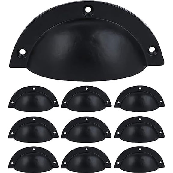 Set of 10 Cast Iron 3.25 inch Cup Drawer Pulls, Modern Hardware Bin Pulls for Cabinets Drawer Bins Doors, 3.75 X 1.63 Inch, Kitchen Cabinet and Cupboard Door Cup Pull (Iron, Black Coated Finish)