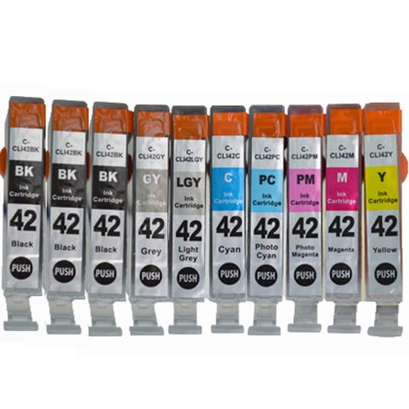 Set of 10 Compatible High Yield Ink Cartridges Replacement for CLI-42 PIXMA PRO-100 Pro100 100 100S CLI 42 (3 Black, 1 Cyan, 1 Magenta, 1 Yellow, 1 PC, 1 Photo M, 1 Gray, 1 Light Gray)