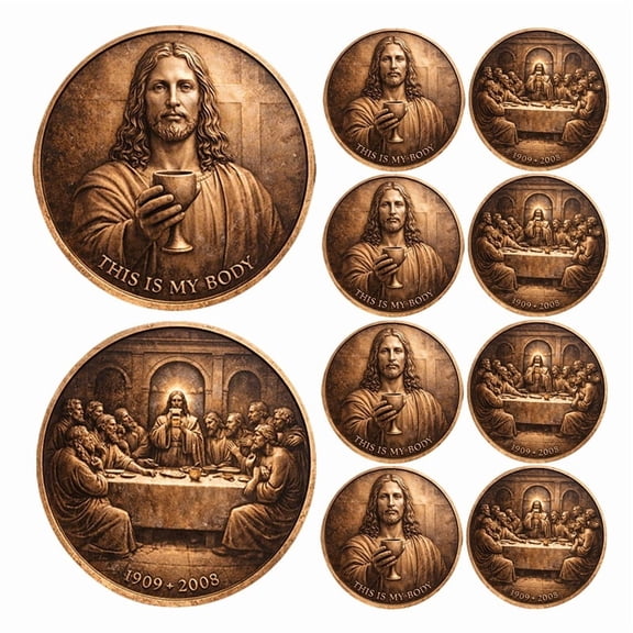 Set of 10 Decorative Ornament Featuring The Last Supper Of, Accompanied by an Organza Gift Bag These Bronze-Plated Christian Decorative Ornament, Inscribed with 'This Is My Body'