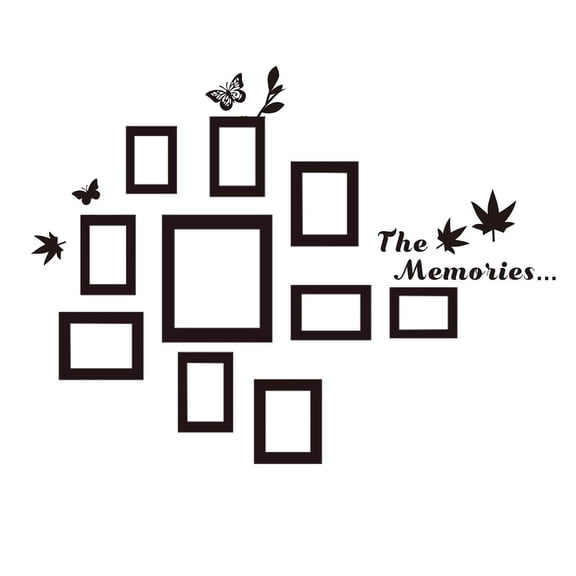 Set of 10 Family Picture Frame Wall Decor Stickers, DIY Wallpaper Paste The Memories Photos with Maple Leaf Butterfly Wall Art Decal Home Decoration for Living Room, Bedroom