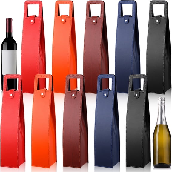 Set of 10 Faux Leather Single-Bottle Wine Tote Bags, Insulated Carrier with Handles for Champagne, Wine, and Beer Bottles, Ideal for Gifting on Holidays and Special Occasions