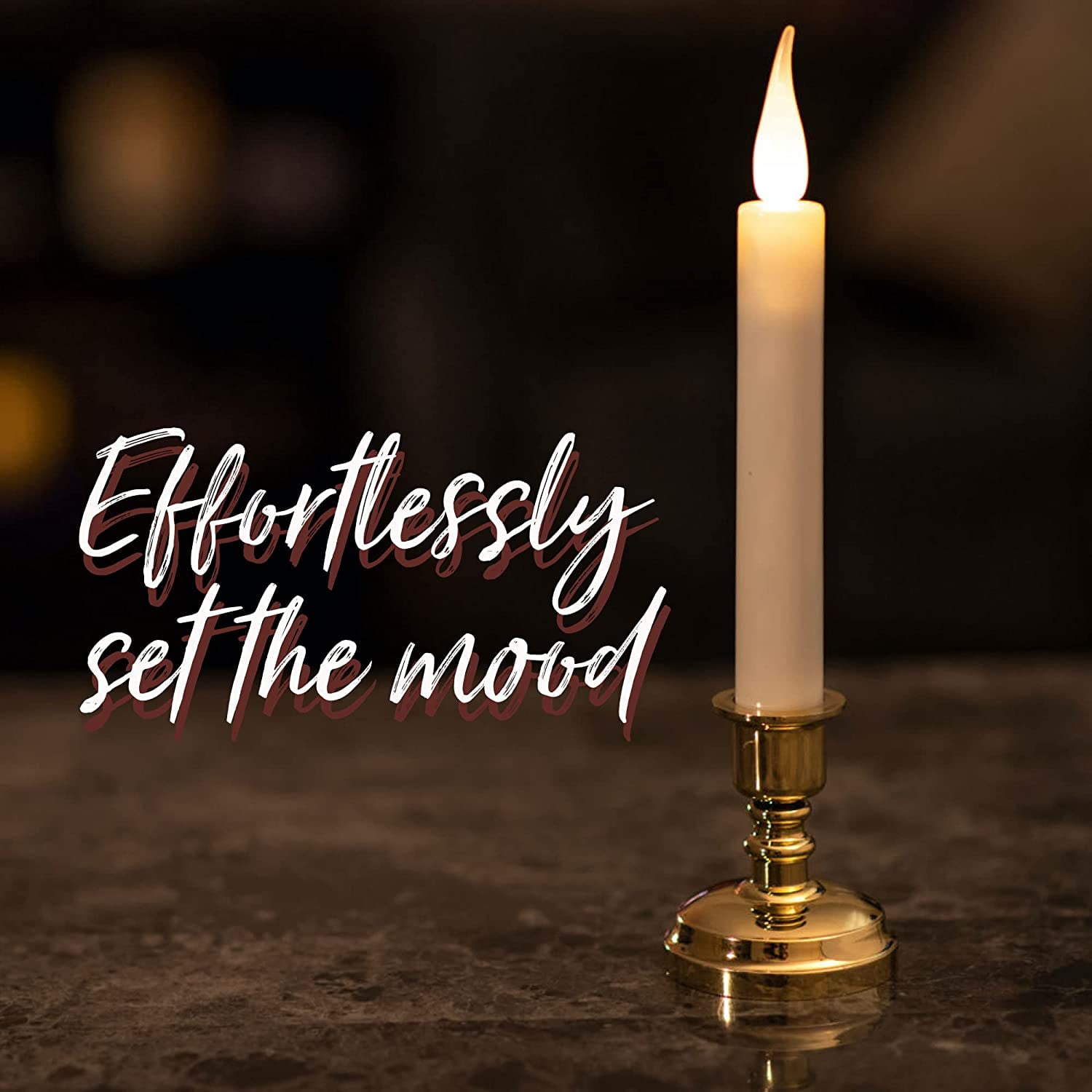 Set of 10 Flameless Ivory Window Candles with Removable Gold Candle Stands, 20 AA Batteries