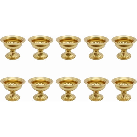 Set of 10 Gold Vases for Centerpieces,4.7in Tall Mini Sized Metal Trumpet Vases Candle Holders Flower Arrangement Candelabra Stand Set for Wedding Party Event Restaurant Hotel Decoration