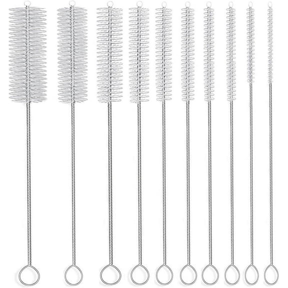 Set of 10 Nylon Pipe Tube Cleaning Brushes, 8-Inch, 10 Different Diameters, Flexible for Sippy Cup, Water Bottle, 10 Total Count