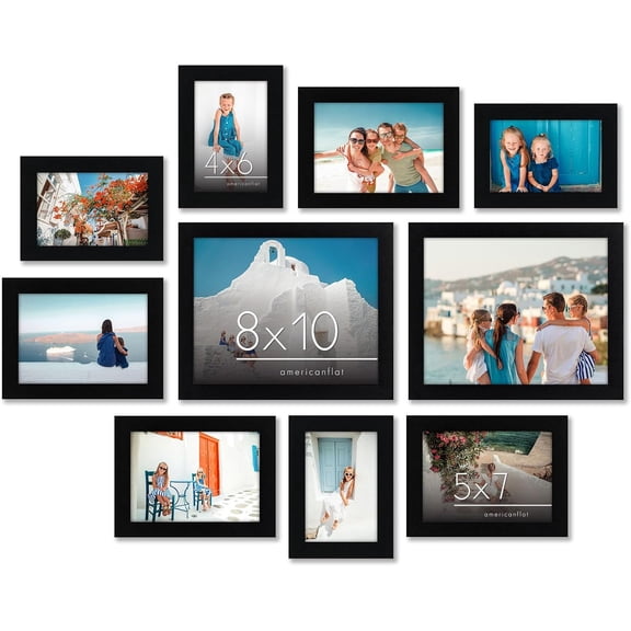 Set of 10 Picture Frames with Shatter-Resistant Glass - Gallery Wall Frame Set with Two 8x10, Four 5x7 and Four 4x6 Frames - Signature Collection - Black