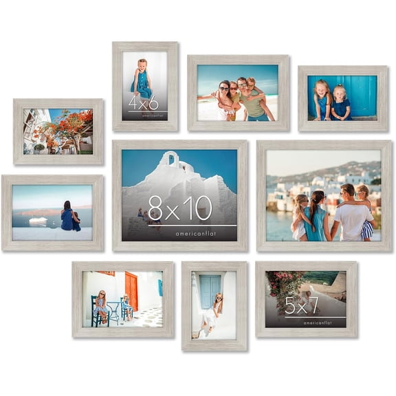 Set of 10 Picture Frames with Shatter-Resistant Glass - Gallery Wall Frame Set with Two 8x10, Four 5x7 and Four 4x6 Frames - Signature Collection - Driftwood