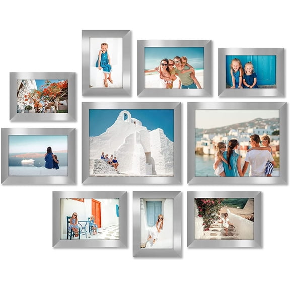 Set of 10 Picture Frames with Shatter-Resistant Glass - Gallery Wall Frame Set with Two 8x10, Four 5x7 and Four 4x6 Frames - Signature Collection - Silver
