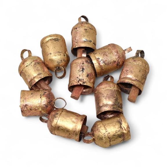 Set of 10 Rustic Christmas Bells with Red Ribbon Roll Vintage Handmade Metal Cow Bells for Farmhouse Holiday Dcor, Shabby Chic Jingle Bells for Tree, Door, and Wall Hanging Decorations