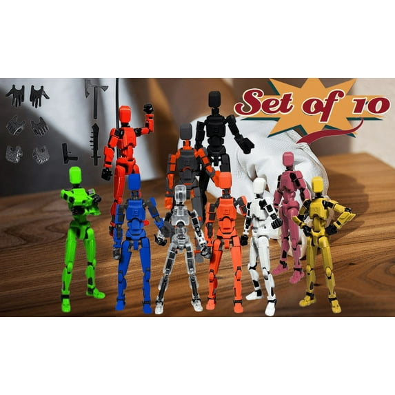 Set of 10 T13 Action Figure Set Assembled Titan 13 3D Printed Multi-Jointed Movable Robot 13 Action Figure Articulated Robot Dummy Action Figures Multicolor