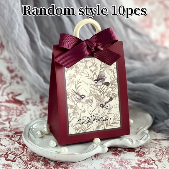 Set of 10 Vintage French Forest Gift Boxes with Bird and Floral Patterns Green, Champagne, Burgundy for Wedding, Bridal Shower, Birthday Gift Packaging