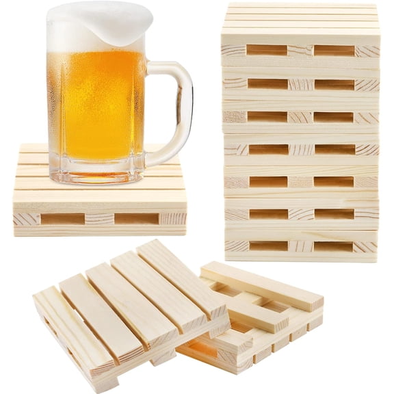 Set of 10 Wood Coasters, 4 Inch Rustic Mini Pallet Coasters for Coffee Table, Absorbent Insulated Coaster for Hot Cold Beverage Drink, Table Protection, Crafts, Wine, Beer