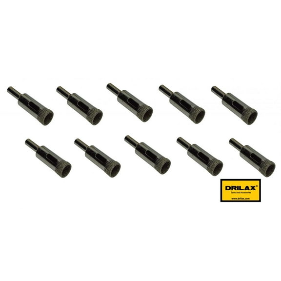 Set of 10 pcs Drilax Diamond Coated Drill Bit Size 1/2 inch in Glass, Marble, Granite, Ceramic Porcelain Tiles, Bottles, Fish Tanks, Stones, Rocks, Gems DIY Kitchen, Bathroom Renovation Drilling - Bul
