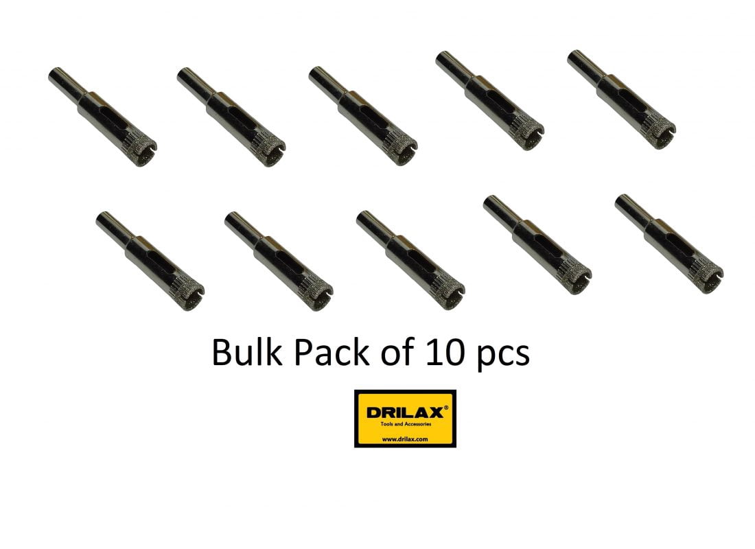 Set of 10 pcs Drilax Diamond Coated Drill Bit Size 3/8 inch in Glass, Marble, Granite, Ceramic Porcelain Tiles, Bottles, Fish Tanks, Stones, Rocks, Gems DIY Kitchen, Bathroom Renovation Drilling - Bul