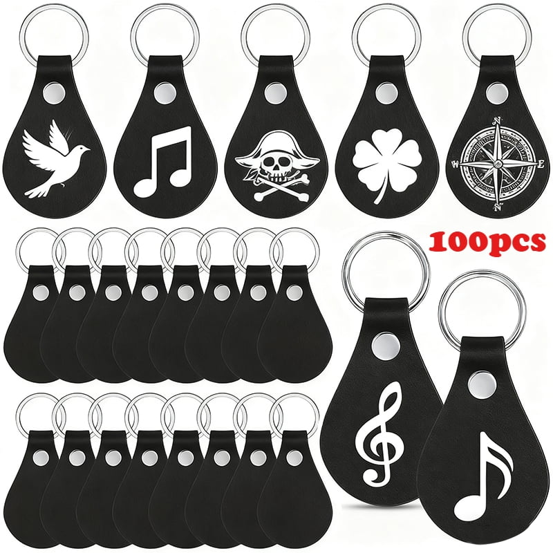 Set of 100 Faux Leather Key Fob Kits - Black Keychain Blanks Made of Faux Leather, Complete with Key Rings And Rivets, Perfect for Bulk Laser Engraving And Keychain Creation, Ideal for Party Favors