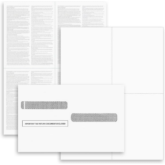 Set of 100 Forms with 100 Self Seal Envelopes W-2 4-Up Employee Tax Forms,"Instructions on Back" for 2025, for Laser/Inkjet Printer. Compatible with QuickBooks and Accounting Software